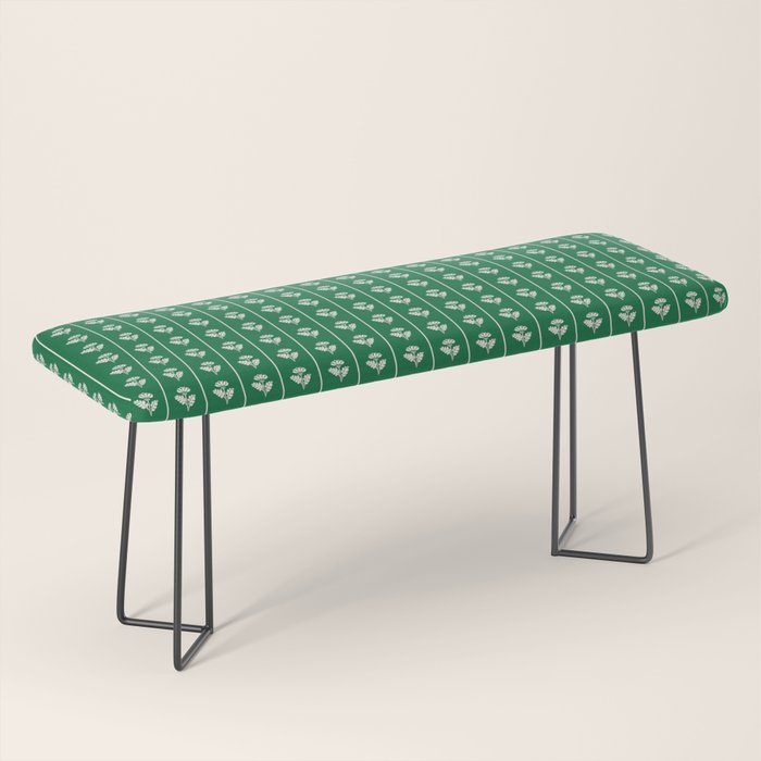 Emerald Green Vintage Cottage Flowers and Stripes Pattern Bench Gallery Image 1