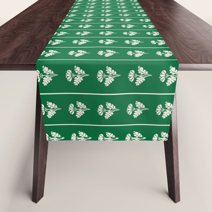 Emerald Green Vintage Cottage Flowers and Stripes Pattern Table Runner Gallery Image 1