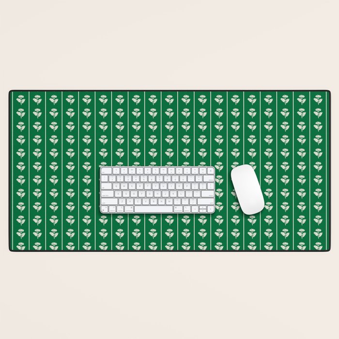 Emerald Green Vintage Cottage Flowers and Stripes Pattern Desk Mat Gallery Image 1