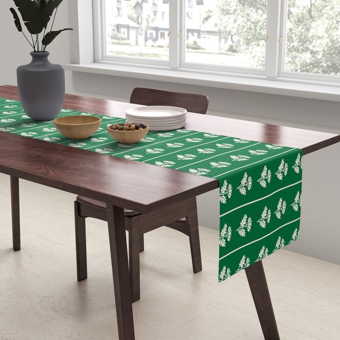 Emerald Green Vintage Cottage Flowers and Stripes Pattern Table Runner Gallery Image 2