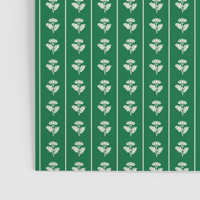 Emerald Green Vintage Cottage Flowers and Stripes Pattern Poster Gallery Image 3
