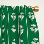 Emerald Green Vintage Cottage Flowers and Stripes Pattern Window Curtain Gallery Image 2