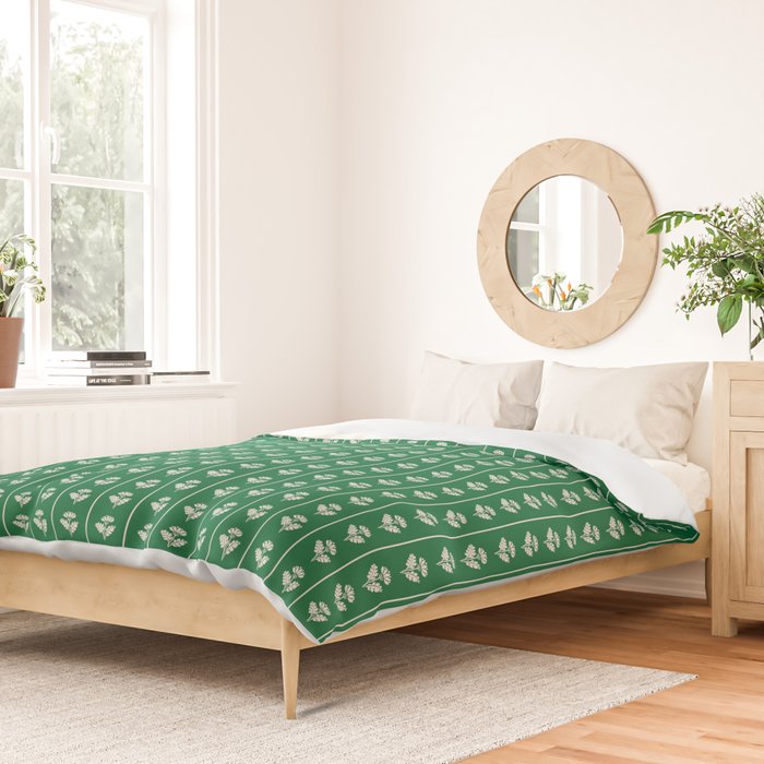 Emerald Green Vintage Cottage Flowers and Stripes Pattern Duvet Cover Gallery Image 2