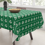 Emerald Green Vintage Cottage Flowers and Stripes Pattern Tablecloth Gallery Image 3