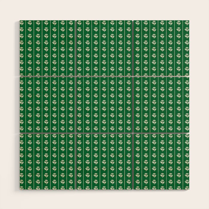 Emerald Green Vintage Cottage Flowers and Stripes Pattern Wood Wall Art Gallery Image 1