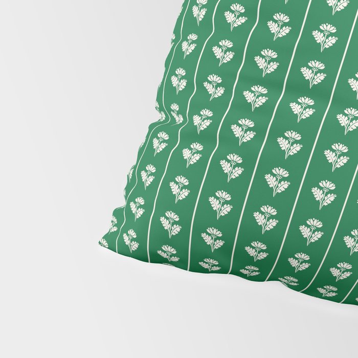 Emerald Green Vintage Cottage Flowers and Stripes Pattern Pillow Sham Gallery Image 4