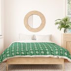 Emerald Green Vintage Cottage Flowers and Stripes Pattern Duvet Cover Gallery Image 3