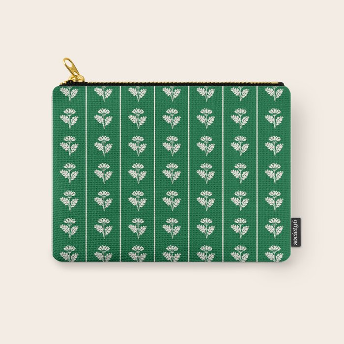 Emerald Green Vintage Cottage Flowers and Stripes Pattern Carry All Pouch Gallery Image 1