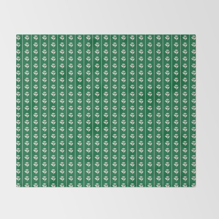 Emerald Green Vintage Cottage Flowers and Stripes Pattern Throw Blanket Gallery Image 2
