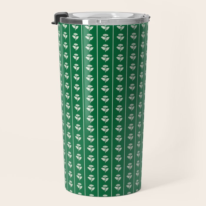 Emerald Green Vintage Cottage Flowers and Stripes Pattern Travel Mug Gallery Image 3