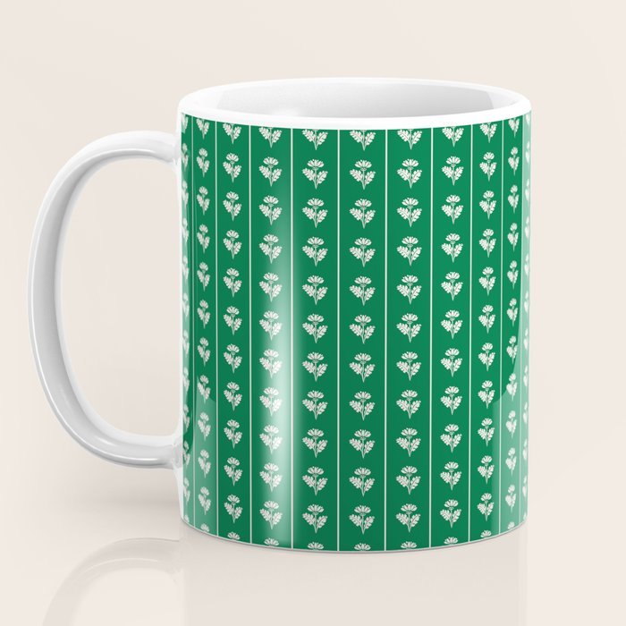Emerald Green Vintage Cottage Flowers and Stripes Pattern Coffee Mug Gallery Image 3