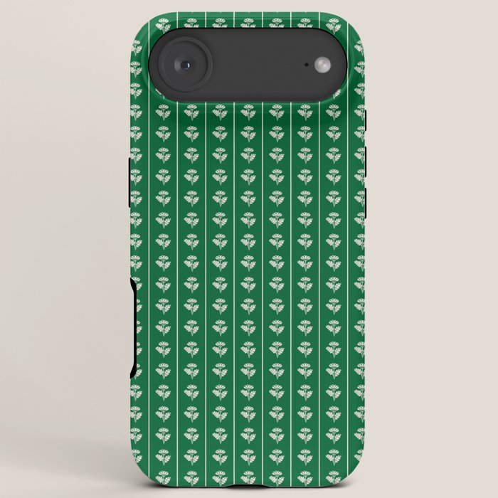 Emerald Green Vintage Cottage Flowers and Stripes Pattern iPhone Case Gallery Image 6