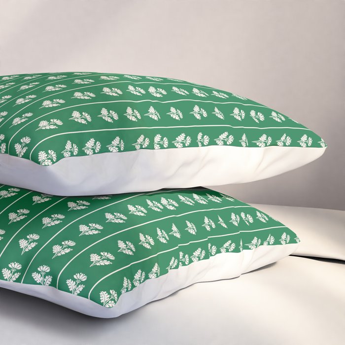 Emerald Green Vintage Cottage Flowers and Stripes Pattern Pillow Sham Gallery Image 3