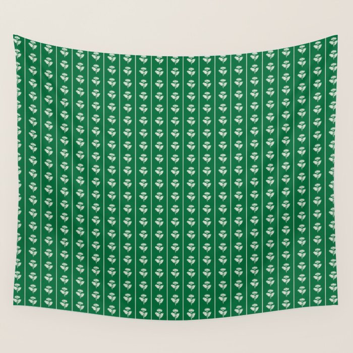 Emerald Green Vintage Cottage Flowers and Stripes Pattern Wall Tapestry Gallery Image 4