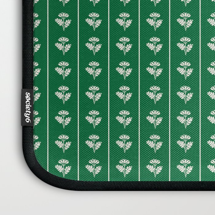 Emerald Green Vintage Cottage Flowers and Stripes Pattern Laptop Sleeve Gallery Image 3