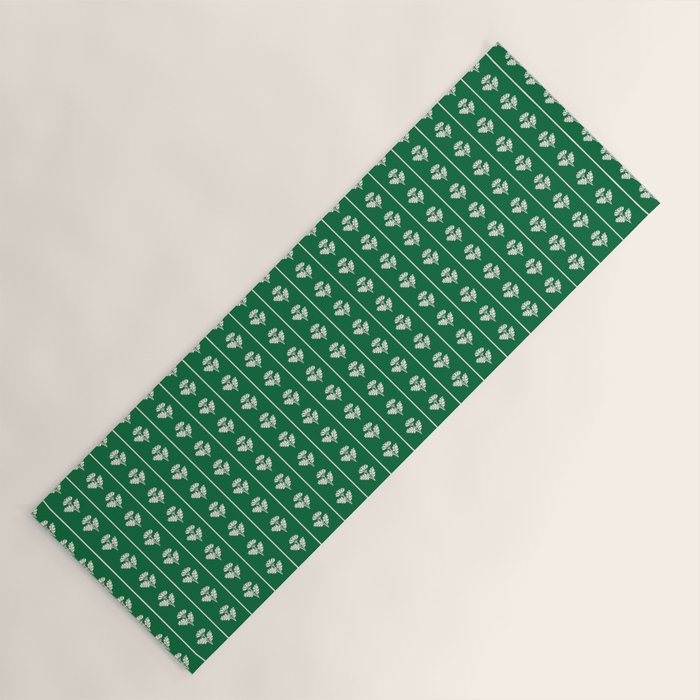 Emerald Green Vintage Cottage Flowers and Stripes Pattern Yoga Mat Gallery Image 1