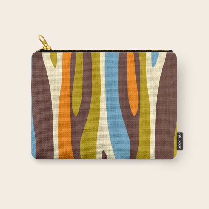 Eclectic Abstract Wild Stripes Retro Contemporary Pattern in Avocado Brown Orange Blue Carry All Pouch Gallery Image 1