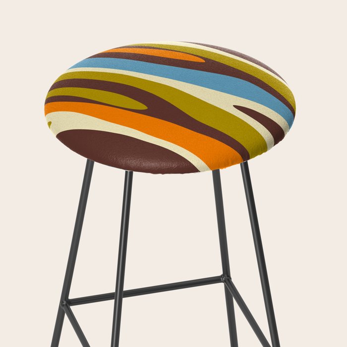 Eclectic Abstract Wild Stripes Retro Contemporary Pattern in Avocado Brown Orange Blue Stool Gallery Image 2