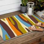 Eclectic Abstract Wild Stripes Retro Contemporary Pattern in Avocado Brown Orange Blue Outdoor Rug Gallery Image 2