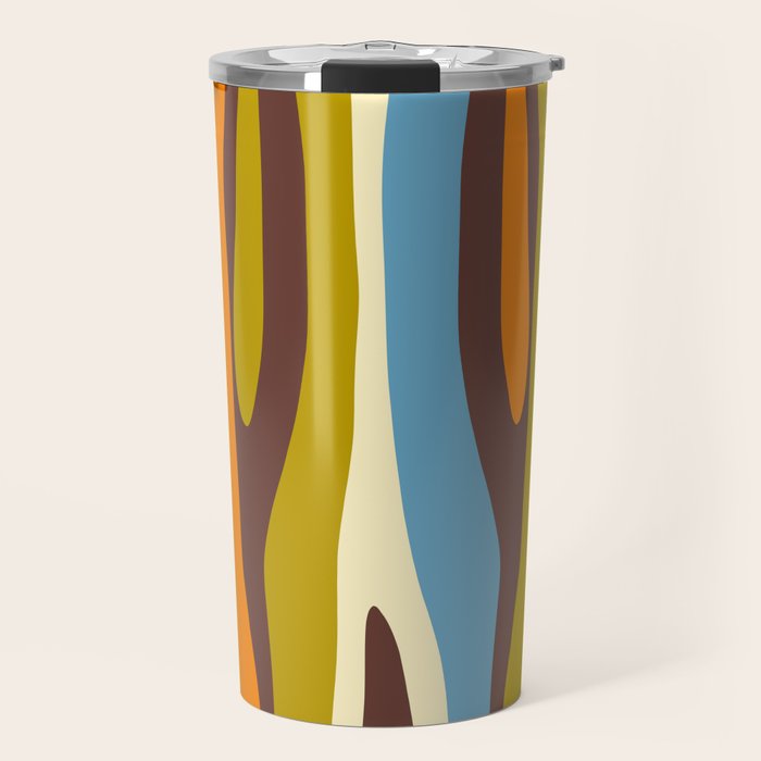 Eclectic Abstract Wild Stripes Retro Contemporary Pattern in Avocado Brown Orange Blue Travel Mug Gallery Image 1