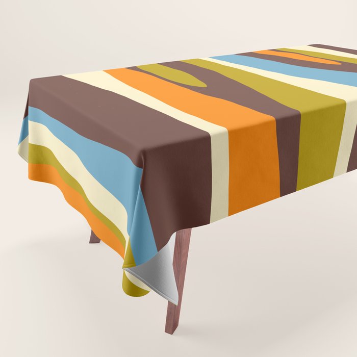 Eclectic Abstract Wild Stripes Retro Contemporary Pattern in Avocado Brown Orange Blue Tablecloth Gallery Image 1