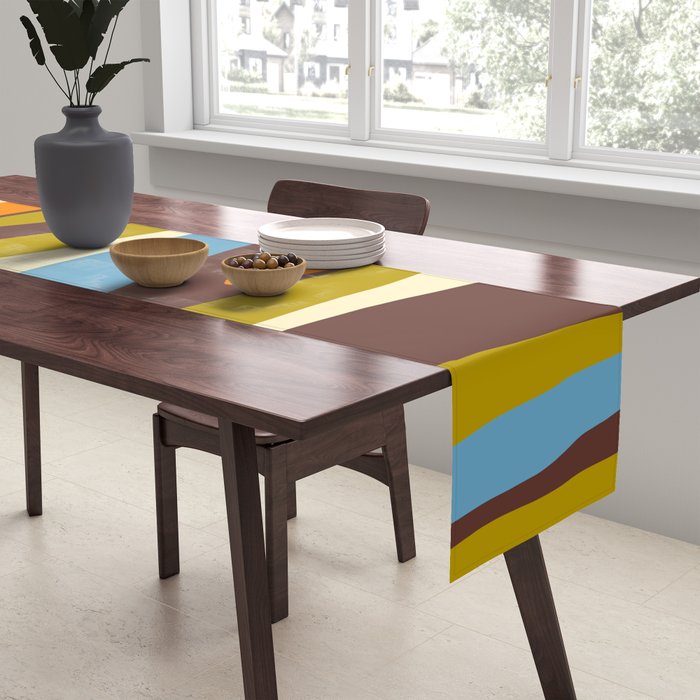 Eclectic Abstract Wild Stripes Retro Contemporary Pattern in Avocado Brown Orange Blue Table Runner Gallery Image 2