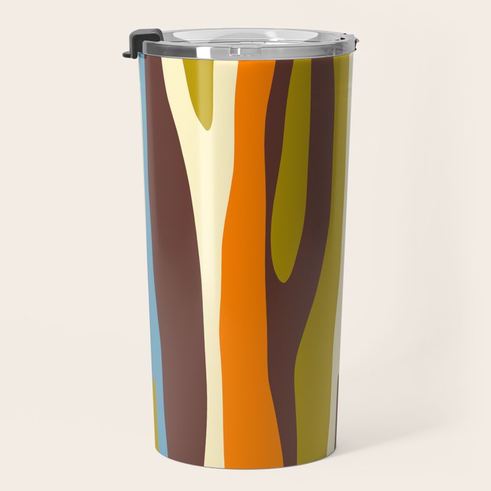 Eclectic Abstract Wild Stripes Retro Contemporary Pattern in Avocado Brown Orange Blue Travel Mug Gallery Image 3