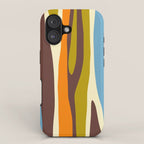 Eclectic Abstract Wild Stripes Retro Contemporary Pattern in Avocado Brown Orange Blue iPhone Case Gallery Image 1