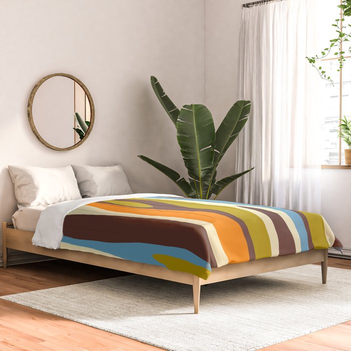 Eclectic Abstract Wild Stripes Retro Contemporary Pattern in Avocado Brown Orange Blue Comforter Gallery Image 2