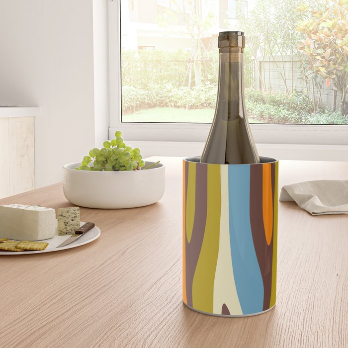 Eclectic Abstract Wild Stripes Retro Contemporary Pattern in Avocado Brown Orange Blue Wine Chiller Gallery Image 4