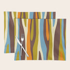 Eclectic Abstract Wild Stripes Retro Contemporary Pattern in Avocado Brown Orange Blue Placemat Gallery Image 1