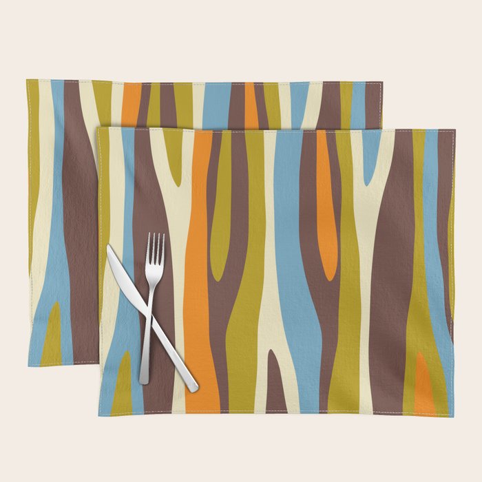 Eclectic Abstract Wild Stripes Retro Contemporary Pattern in Avocado Brown Orange Blue Placemat Gallery Image 1