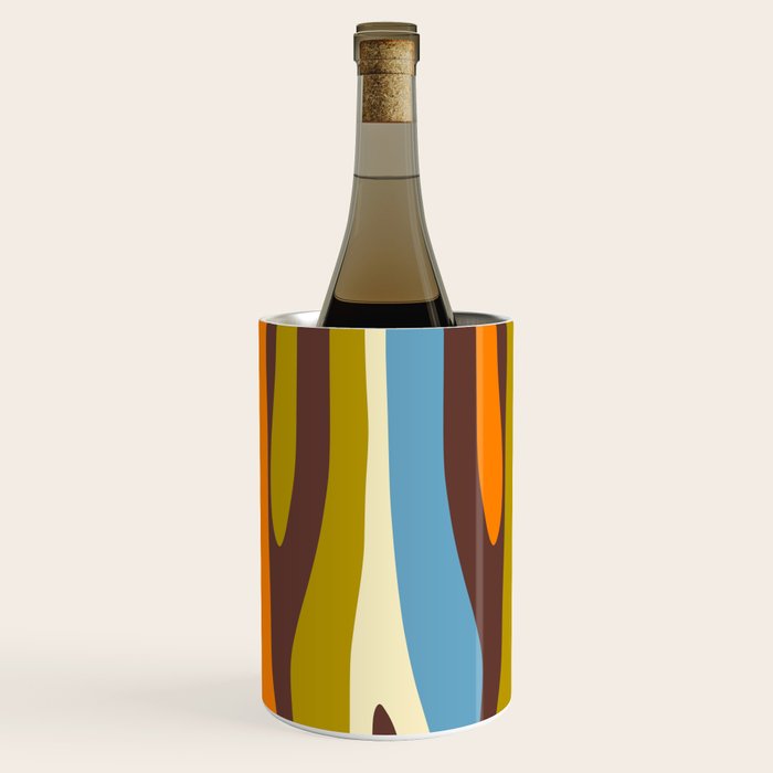 Eclectic Abstract Wild Stripes Retro Contemporary Pattern in Avocado Brown Orange Blue Wine Chiller Gallery Image 1