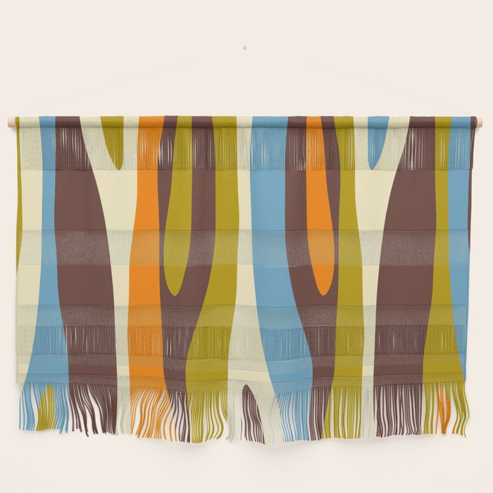 Eclectic Abstract Wild Stripes Retro Contemporary Pattern in Avocado Brown Orange Blue Wall Hanging Gallery Image 1