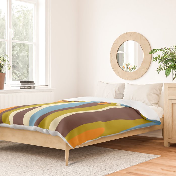 Eclectic Abstract Wild Stripes Retro Contemporary Pattern in Avocado Brown Orange Blue Duvet Cover Gallery Image 2