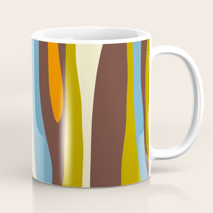 Eclectic Abstract Wild Stripes Retro Contemporary Pattern in Avocado Brown Orange Blue Coffee Mug Gallery Image 1