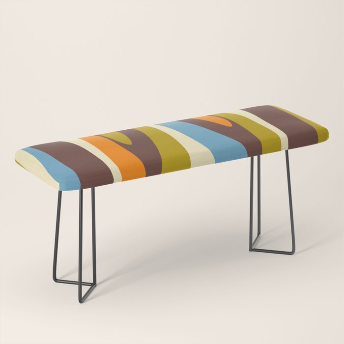 Eclectic Abstract Wild Stripes Retro Contemporary Pattern in Avocado Brown Orange Blue Bench Gallery Image 1