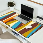 Eclectic Abstract Wild Stripes Retro Contemporary Pattern in Avocado Brown Orange Blue Desk Mat Gallery Image 2