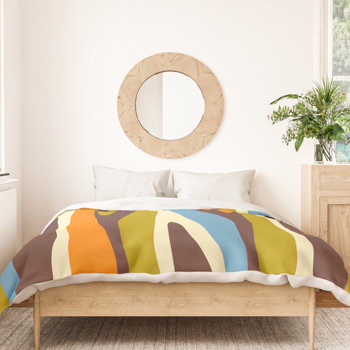 Eclectic Abstract Wild Stripes Retro Contemporary Pattern in Avocado Brown Orange Blue Duvet Cover Gallery Image 3