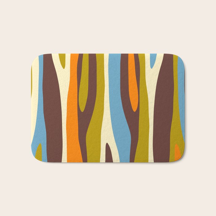 Eclectic Abstract Wild Stripes Retro Contemporary Pattern in Avocado Brown Orange Blue Bath Mat Gallery Image 1