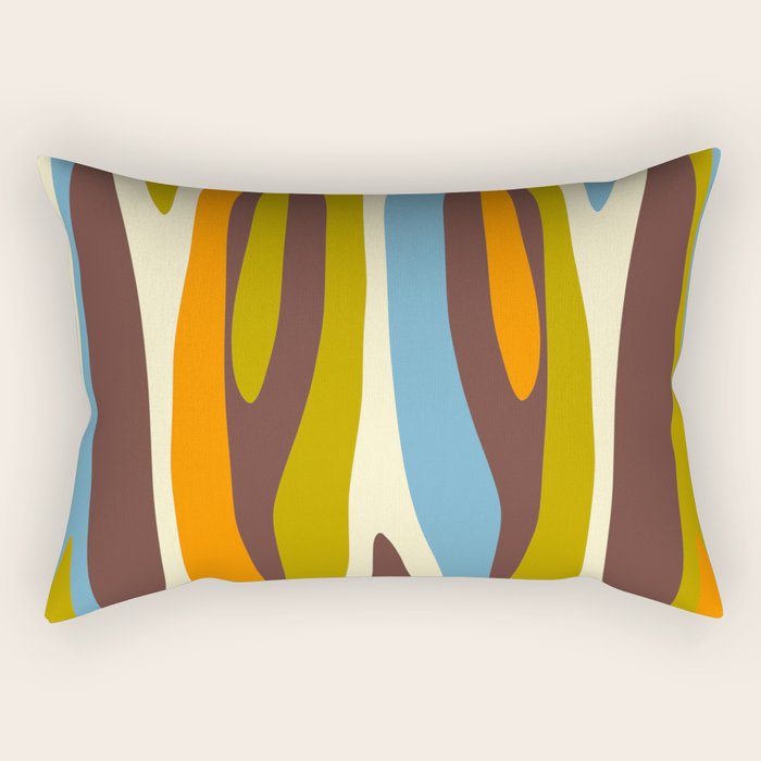 Eclectic Abstract Wild Stripes Retro Contemporary Pattern in Avocado Brown Orange Blue Rectangular Pillow Gallery Image 1