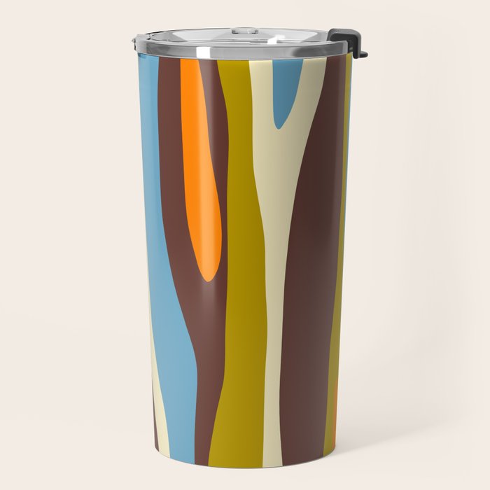 Eclectic Abstract Wild Stripes Retro Contemporary Pattern in Avocado Brown Orange Blue Travel Mug Gallery Image 2