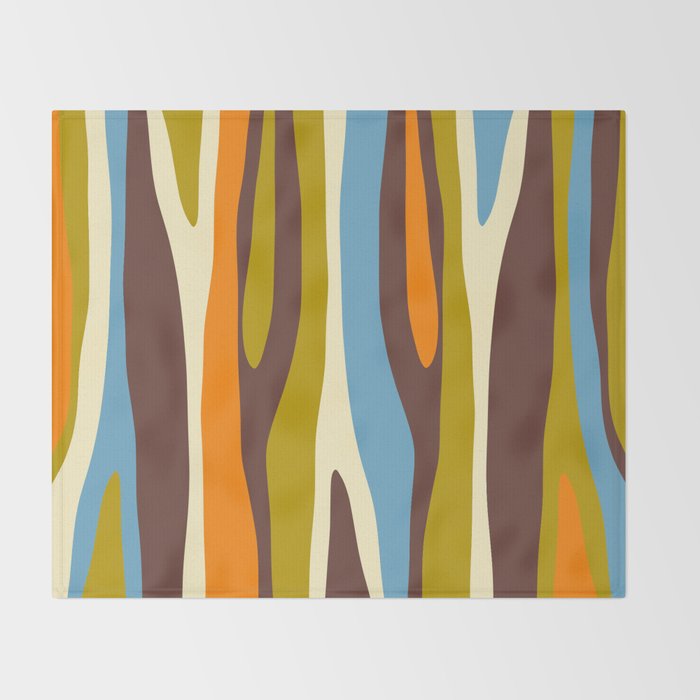 Eclectic Abstract Wild Stripes Retro Contemporary Pattern in Avocado Brown Orange Blue Throw Blanket Gallery Image 2