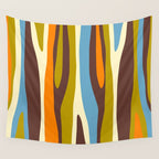 Eclectic Abstract Wild Stripes Retro Contemporary Pattern in Avocado Brown Orange Blue Wall Tapestry Gallery Image 4