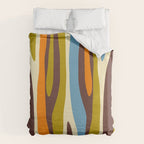 Eclectic Abstract Wild Stripes Retro Contemporary Pattern in Avocado Brown Orange Blue Duvet Cover Gallery Image 6