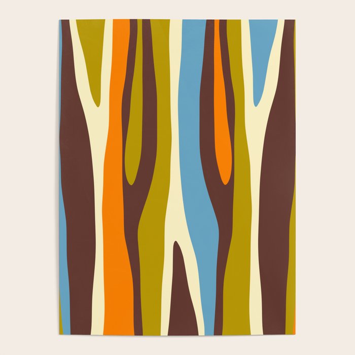 Eclectic Abstract Wild Stripes Retro Contemporary Pattern in Avocado Brown Orange Blue Poster Gallery Image 4