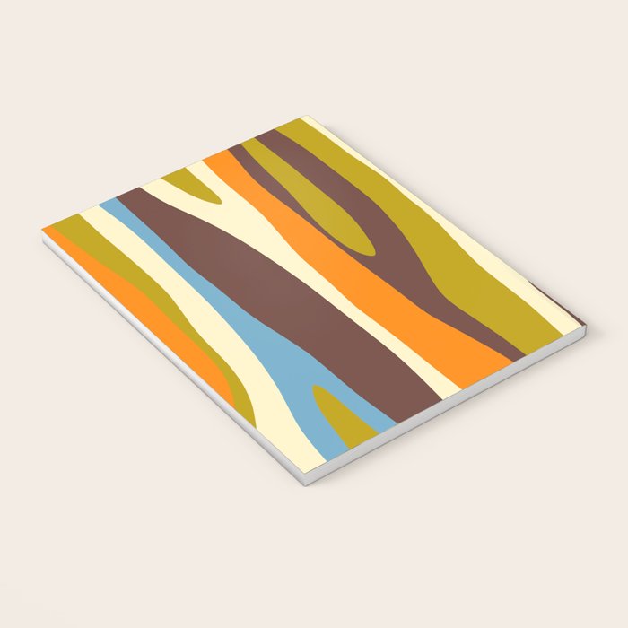 Eclectic Abstract Wild Stripes Retro Contemporary Pattern in Avocado Brown Orange Blue Notebook Gallery Image 3