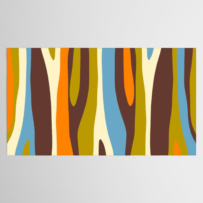 Eclectic Abstract Wild Stripes Retro Contemporary Pattern in Avocado Brown Orange Blue Tablecloth Gallery Image 2