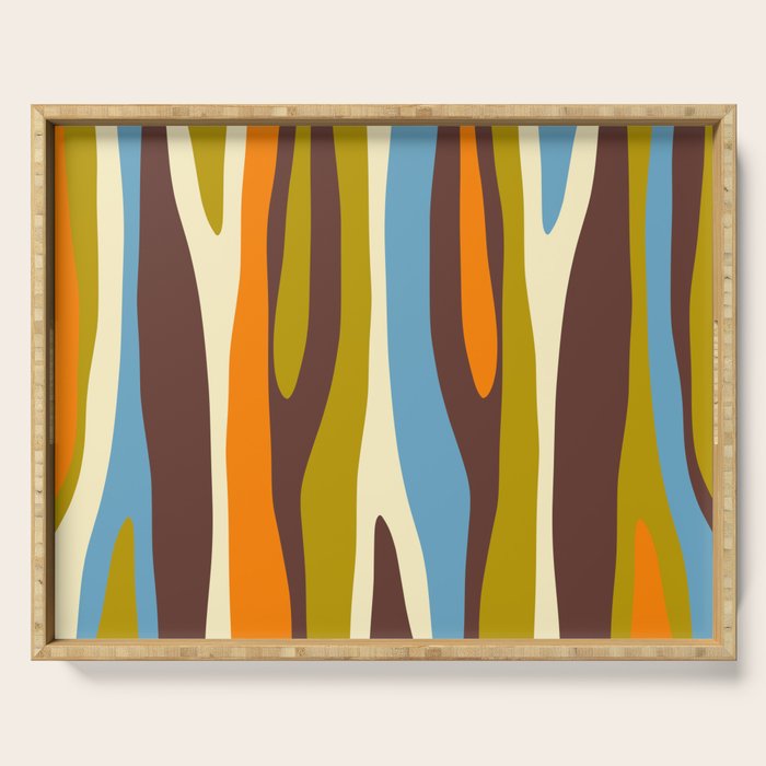 Eclectic Abstract Wild Stripes Retro Contemporary Pattern in Avocado Brown Orange Blue Serving Tray Gallery Image 1