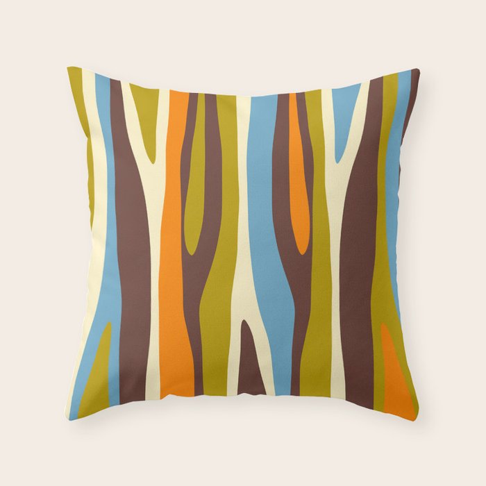Eclectic Abstract Wild Stripes Retro Contemporary Pattern in Avocado Brown Orange Blue Throw Pillow Gallery Image 6